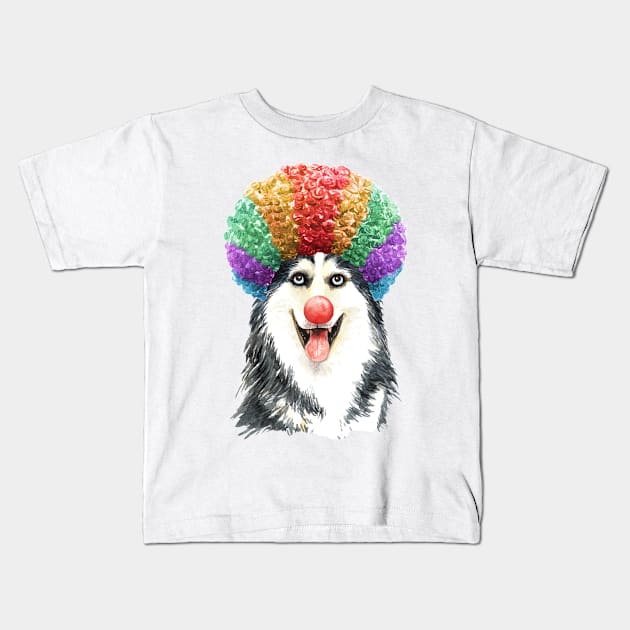 Siberian Husky Dog - Watercolor painting Kids T-Shirt by roykhensin